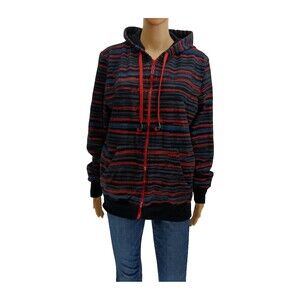 Hoodie Buddie Men's MEDIUM Grunge Mma Y2k Allover Stripe Print Full Zip (READ)